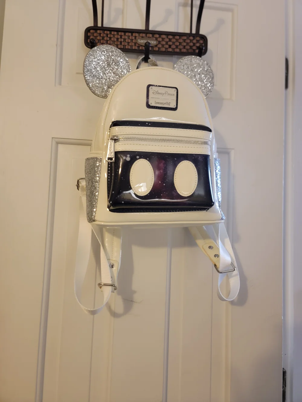 Loungefly White Mini Backpack with Silver Glitter Ears